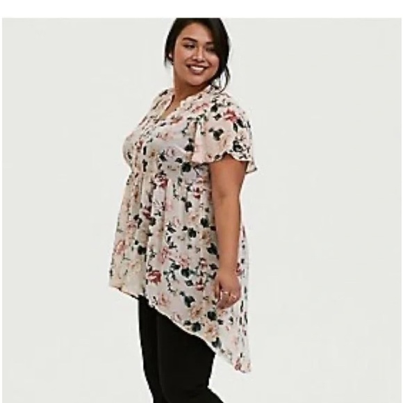 NWT Torrid Peach Floral Button Down Long High Low Blouse 1X (Torrid Size 1) - Picture 15 of 15